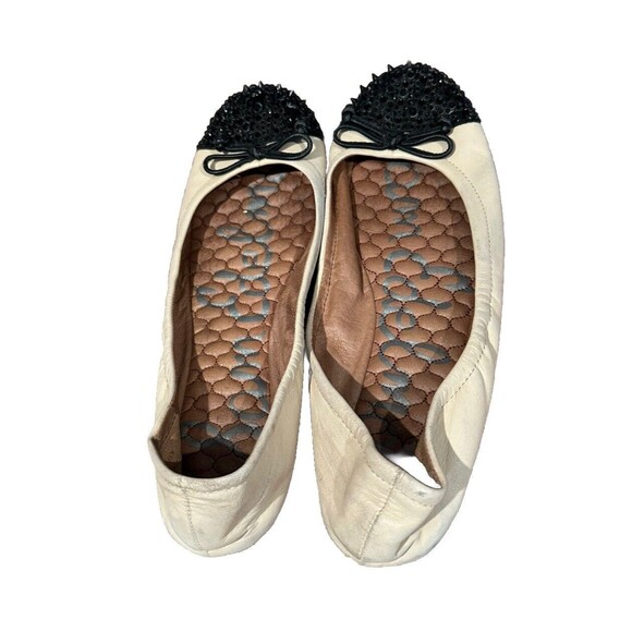 Sam Edelman Beatrix Ballet Flat Ballerina Studded Spike Cream Black Toe 8.5 M - Picture 4 of 11